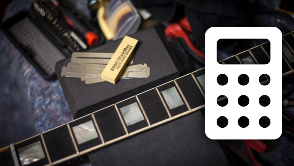 Icono de calculadora con diapasón y herramientas