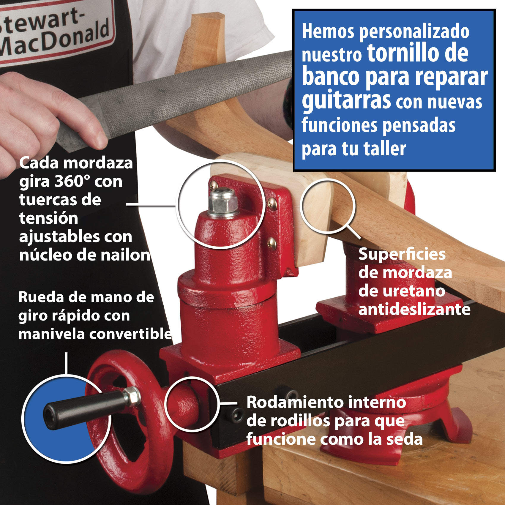 Tornillo de banco para reparar guitarras