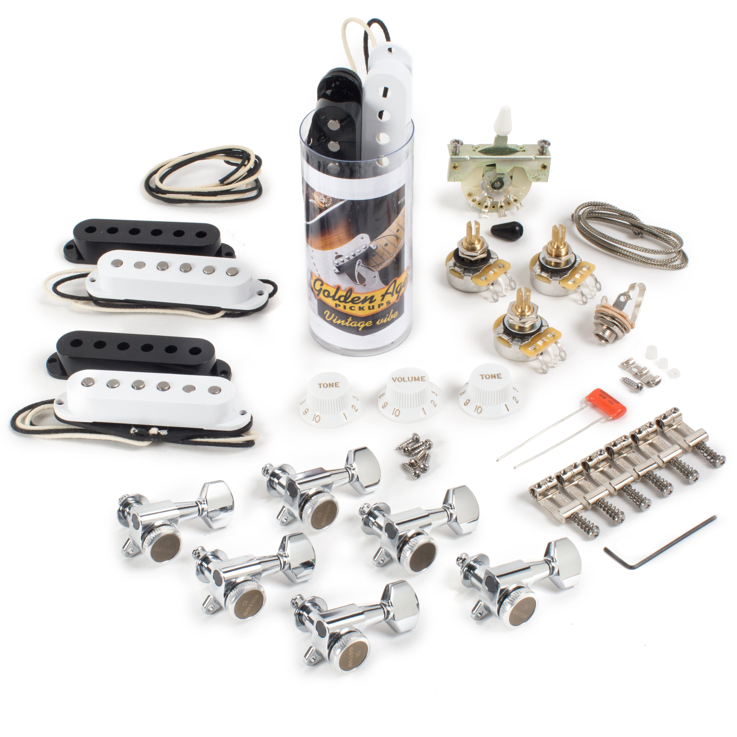 Squier Stratocaster: kit de actualización de herrajes completo + pickups Squier Stratocaster: kit de actualización de herrajes completo + pickups