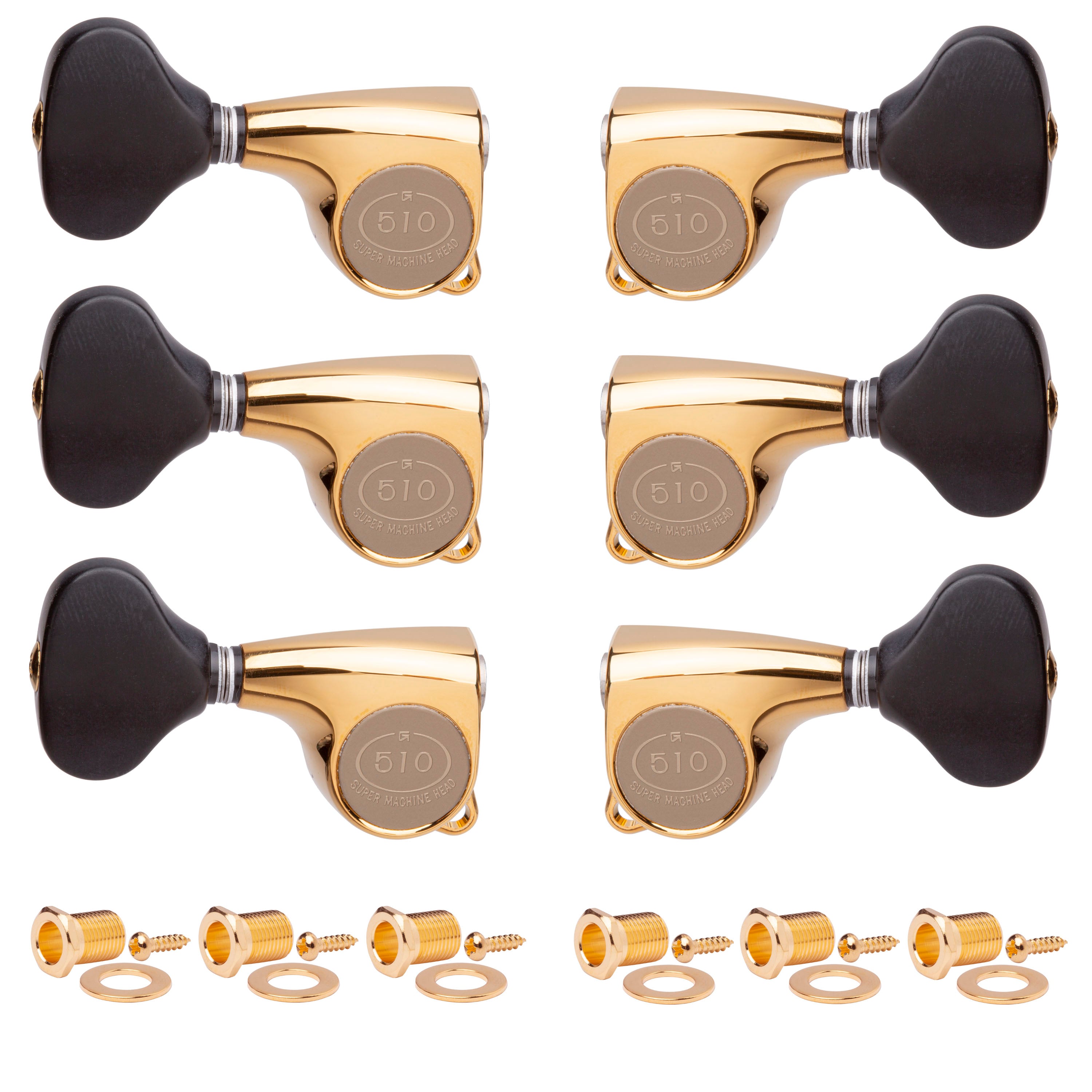 Los clavijeros Gotoh Midsize 510 3+3 con pomos de plástico negro