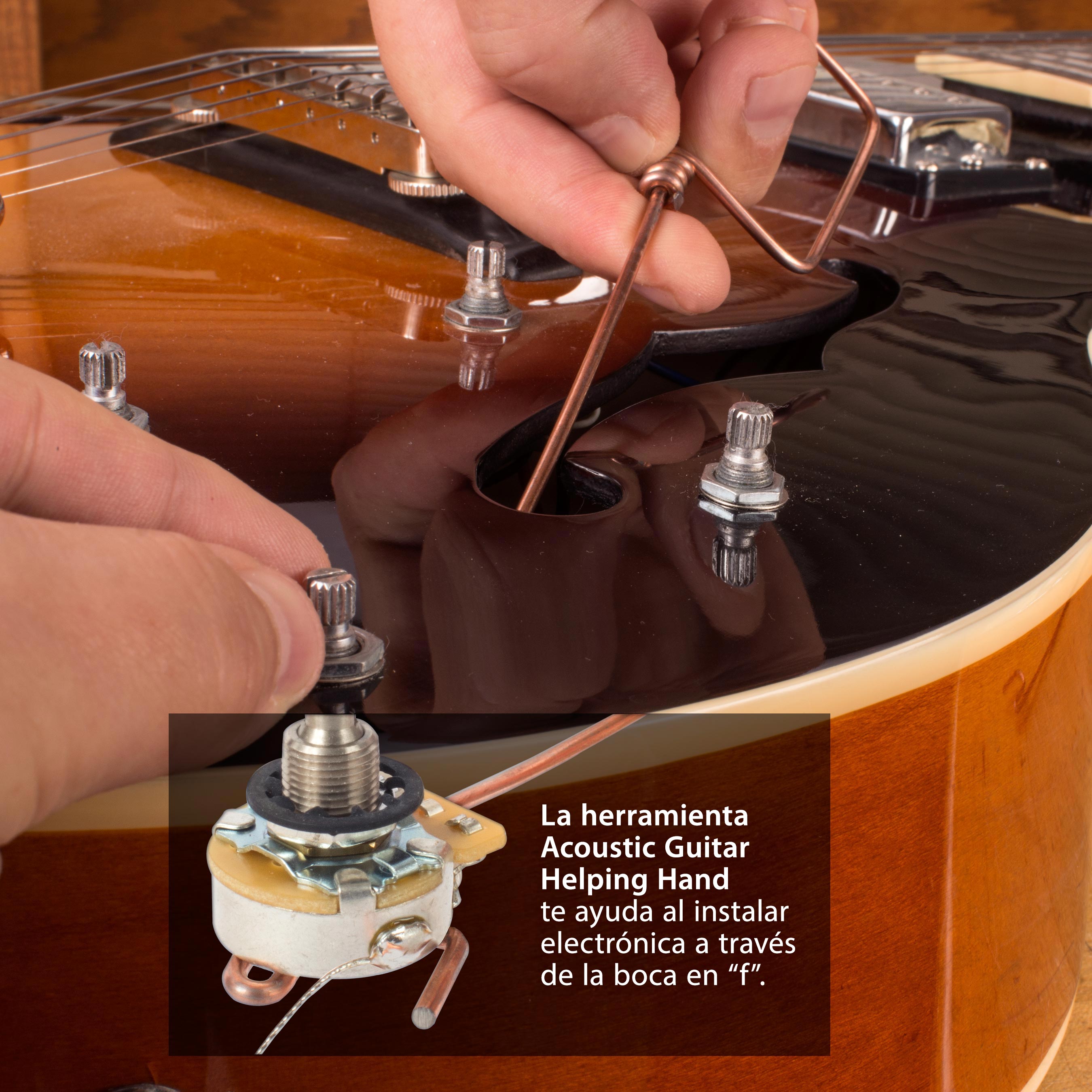 Guitarra Archtop que ayuda a la mano