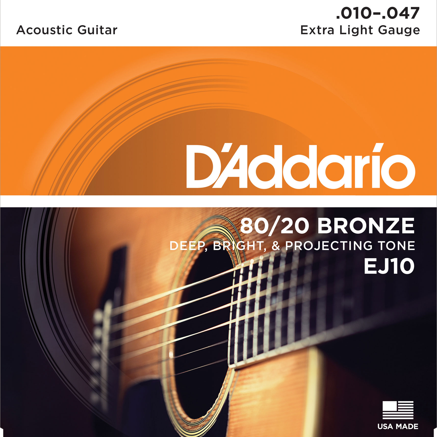 Cuerdas de guitarra acústica para heridas de bronce D'Addario 80/20 Cuerdas de guitarra acústica para heridas de bronce D'Addario 80/20