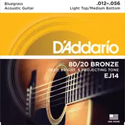 Cuerdas de guitarra acústica para heridas D'Addario 80/20 de bronce, parte superior ligera/parte inferior media (EJ14)