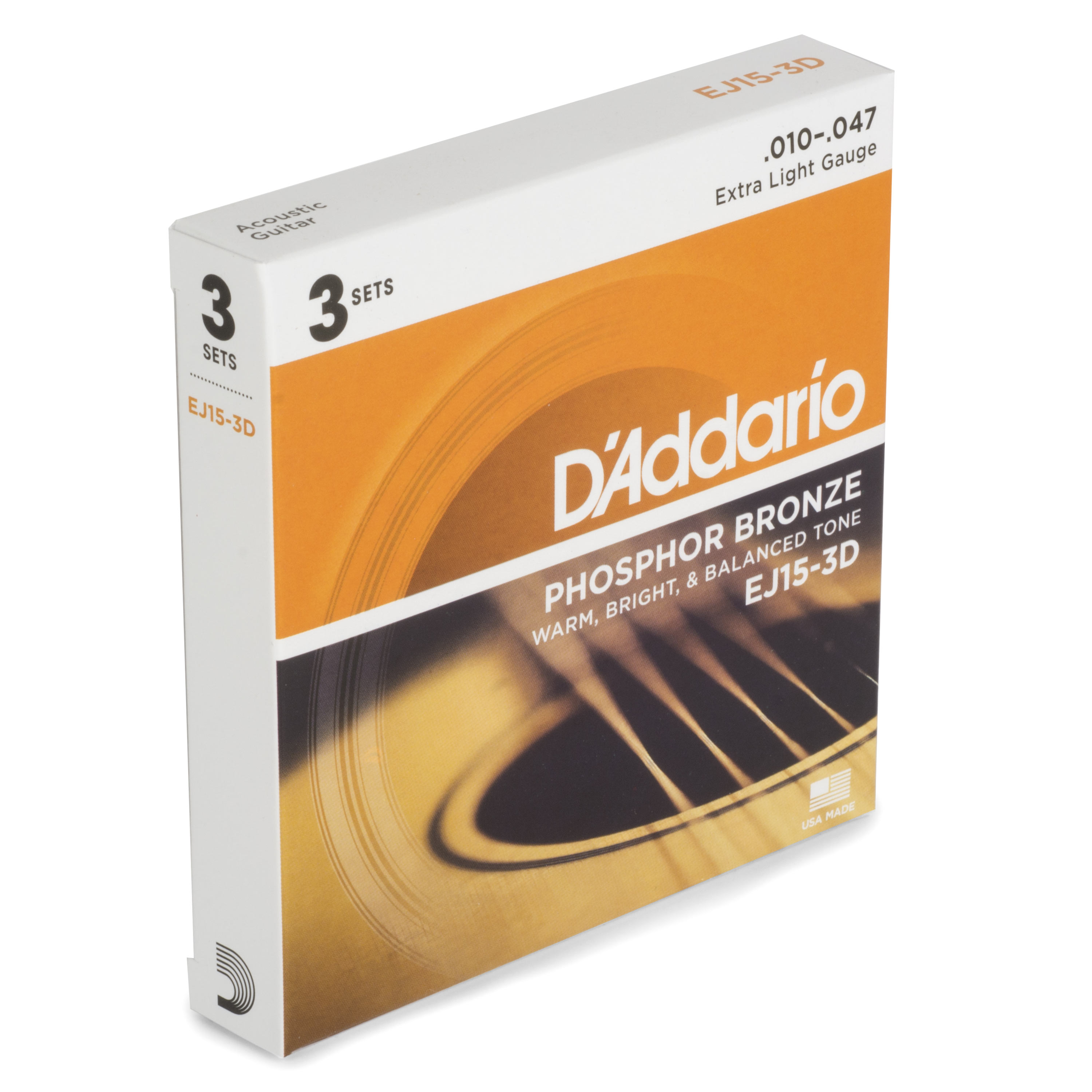 Cuerdas de guitarra acústica para heridas D'Addario Phosphor Bronze , paquete de 3