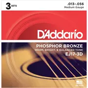 Cuerdas para guitarra acústica D'Addario Phosphor Bronze Wound, paquete de 3, medianas (EJ17 a 3D)