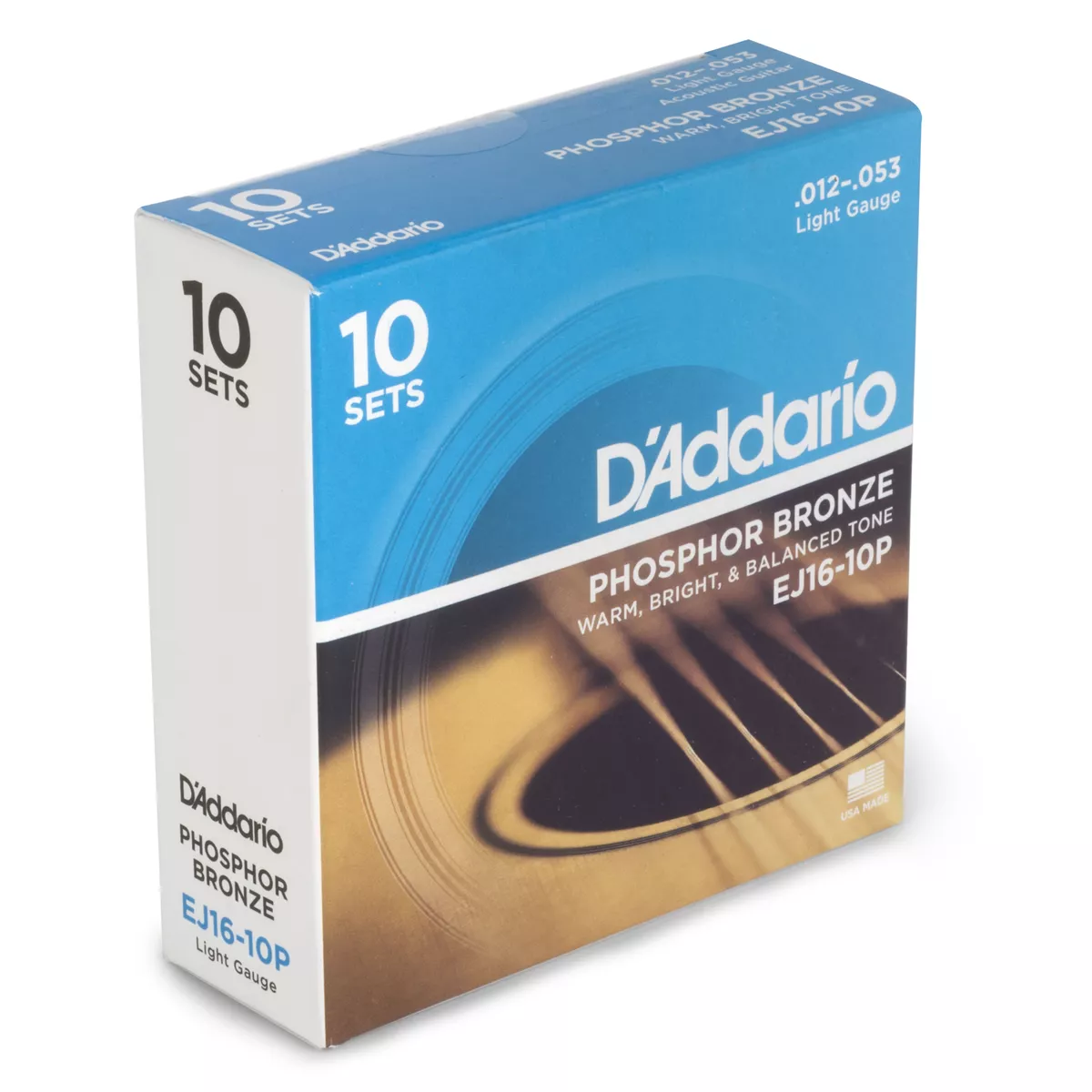 Cuerdas de guitarra acústica para heridas D'Addario Phosphor Bronze , paquete de 10 Cuerdas de guitarra acústica para heridas D'Addario Phosphor Bronze , paquete de 10