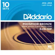 Cuerdas para guitarra acústica D'Addario Phosphor Bronze Wound, paquete de 10, ligeras (EJ16 a 10P)