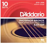 Cuerdas para guitarra acústica D'Addario Phosphor Bronze Wound, paquete de 10, medianas (EJ17 a 10P)