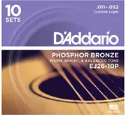 Cuerdas para guitarra acústica D'Addario Phosphor Bronze Wound, paquete de 10, luz personalizada (EJ26 a 10P)
