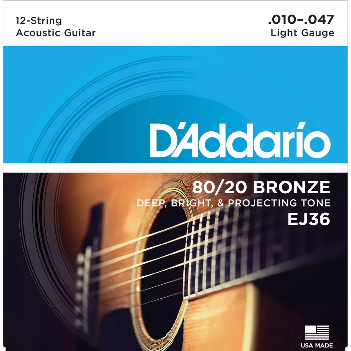 Cuerdas de guitarra acústica D'Addario 80/20 Bronze Wound de 12 cuerdas Cuerdas de guitarra acústica D'Addario 80/20 Bronze Wound de 12 cuerdas