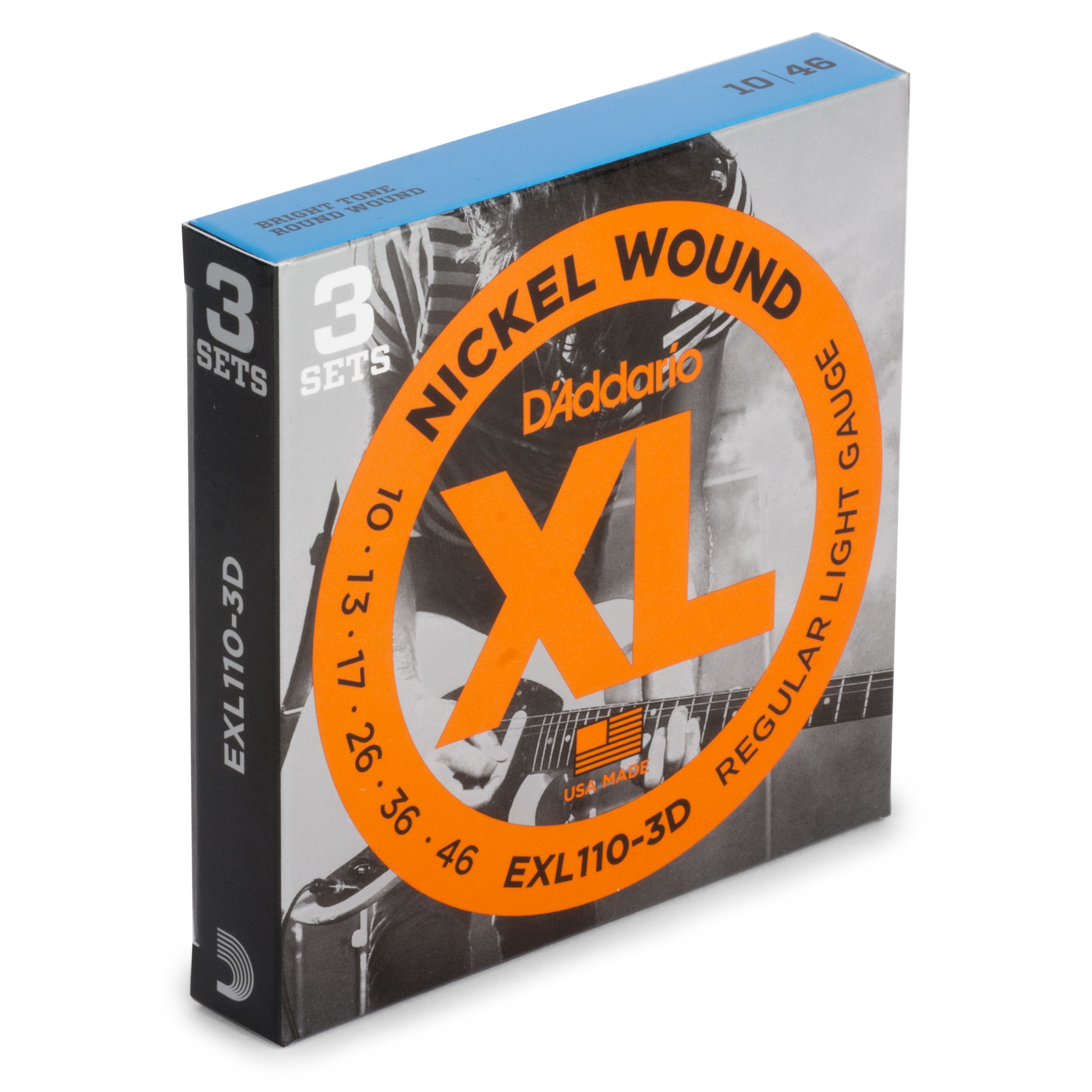 Cuerdas de guitarra eléctricas para heridas de níquel D'Addario XL, paquete de 3