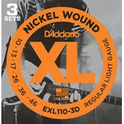 Cuerdas para guitarra eléctrica D'Addario XL Nickel Wound, paquete de 3, luz regular (EXL110 a 3D)