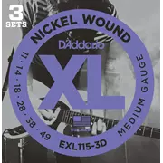 Cuerdas de guitarra eléctrica D'Addario XL Nickel Wound, paquete de 3, mediano/azul-roca Jazz (EXL115 a 3D)