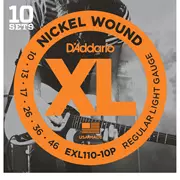 Cuerdas para guitarra eléctrica D'Addario XL Nickel Wound, paquete de 10, luz regular (EXL110 a 10P)