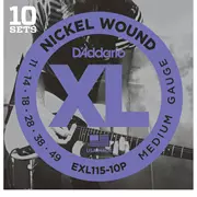 Cuerdas de guitarra eléctrica D'Addario XL Nickel Wound, paquete de 10, mediano/azul-roca de Jazz (EXL115 a 10P)