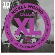 Cuerdas para guitarra eléctrica D'Addario XL Nickel Wound, paquete de 10, superligeras (EXL120 a 10P)