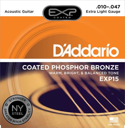 Cuerdas de guitarra acústica D'Addario EXP Phosphor Bronze, extraligeras (EXP15)