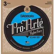 Pack de 3 cuerdas clásicas de guitarra D'Addario Pro Arte, tensión dura (EJ46 a 3D)