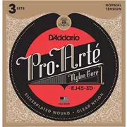 Pack de 3 cuerdas de guitarra clásica D'Addario Pro Arte, tensión normal (EJ45 a 3D)