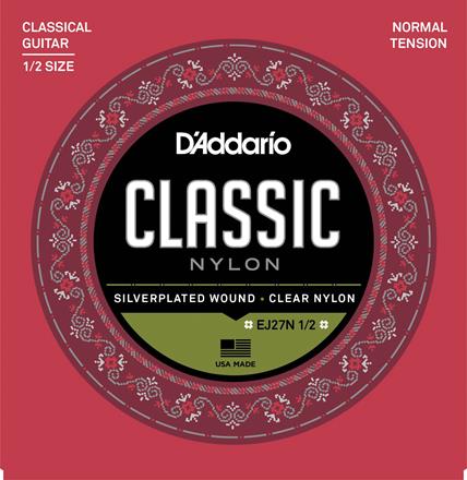 Cuerdas de guitarra clásica para estudiantes de escala fraccional D'Addario, tensión normal, escala 1/2 (EJ27N  1/2)