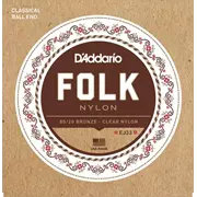 Cuerdas de guitarra acústica D'Addario Folk, 80/20 Bronce/Nylon transparente (EJ33)