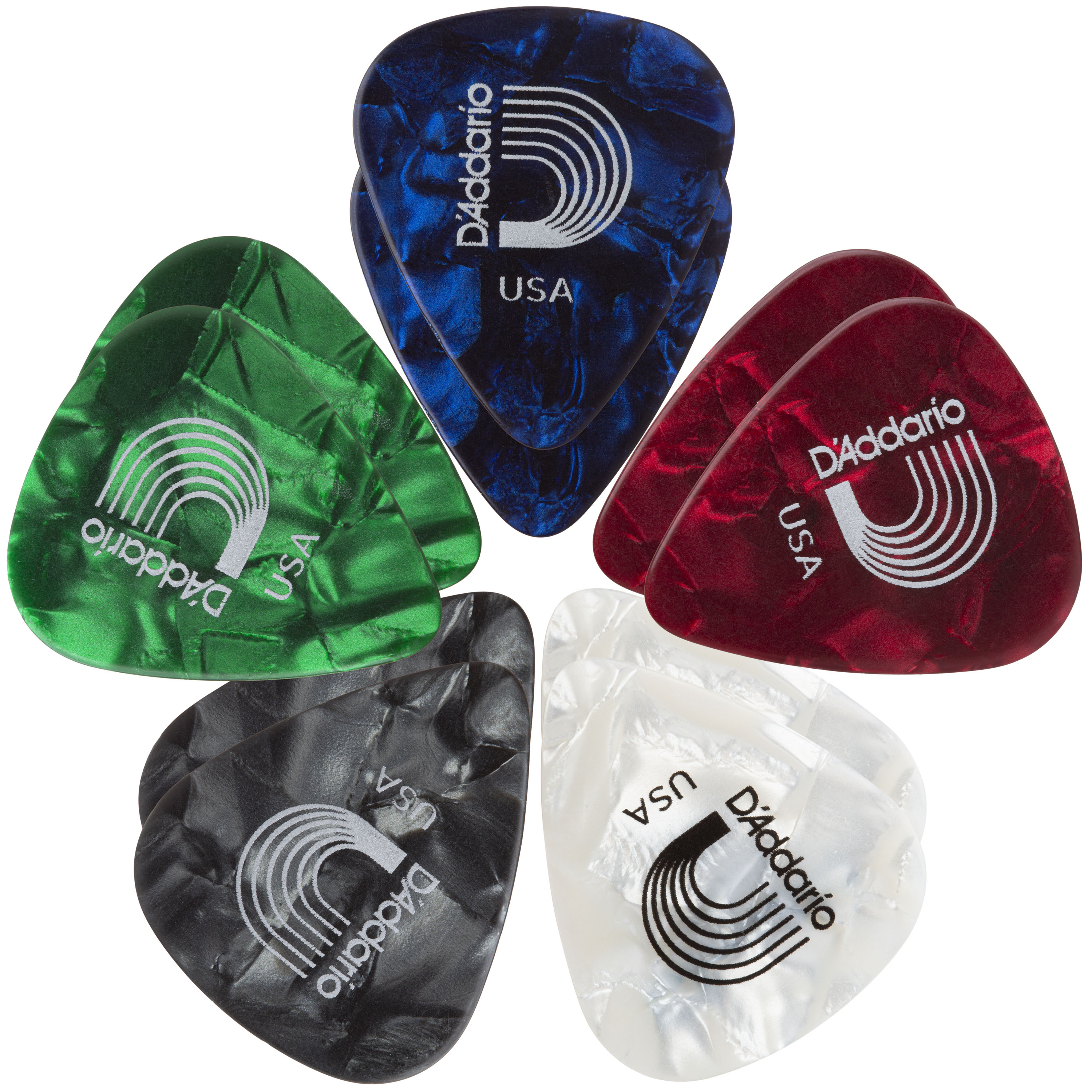 Paquete surtido de celuloides D'Addario Planet Waves Classic Pearl, ligero - Paquete de 10
