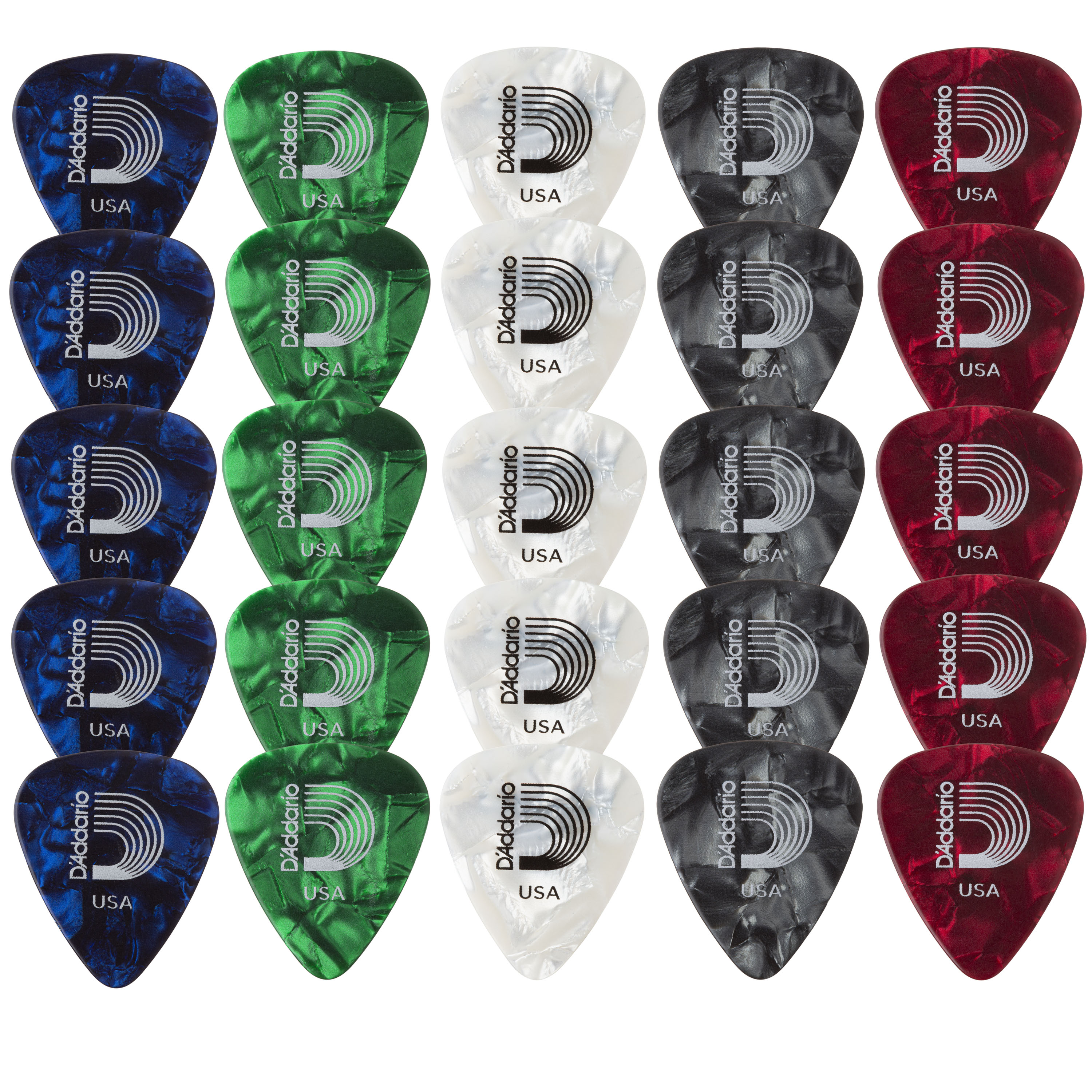 Paquete surtido de celuloides D'Addario Planet Waves Classic Pearl, ligero - Paquete de 25