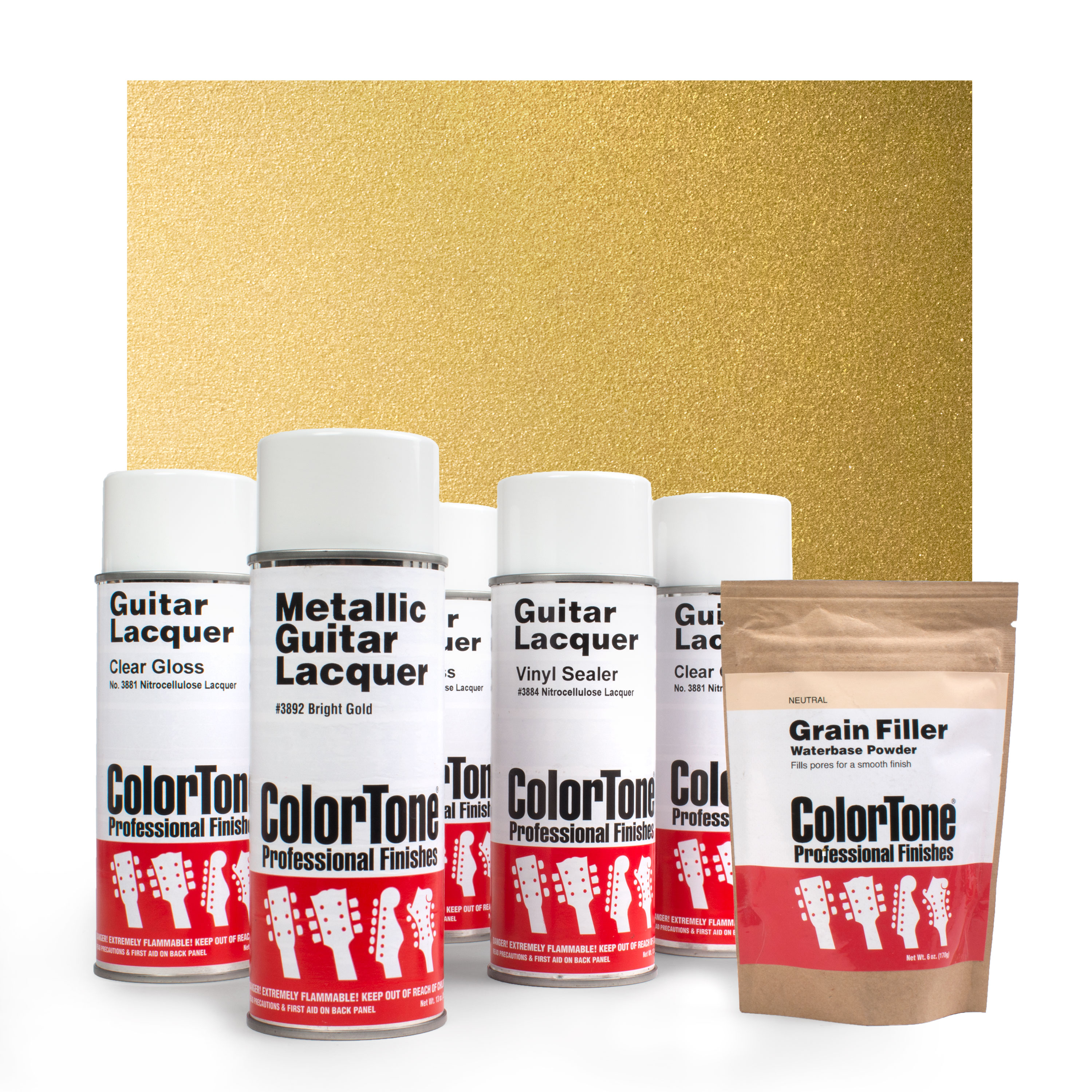 ColorTone Aerosol Finishing Set with Metallic Lacquer, Bright Gold