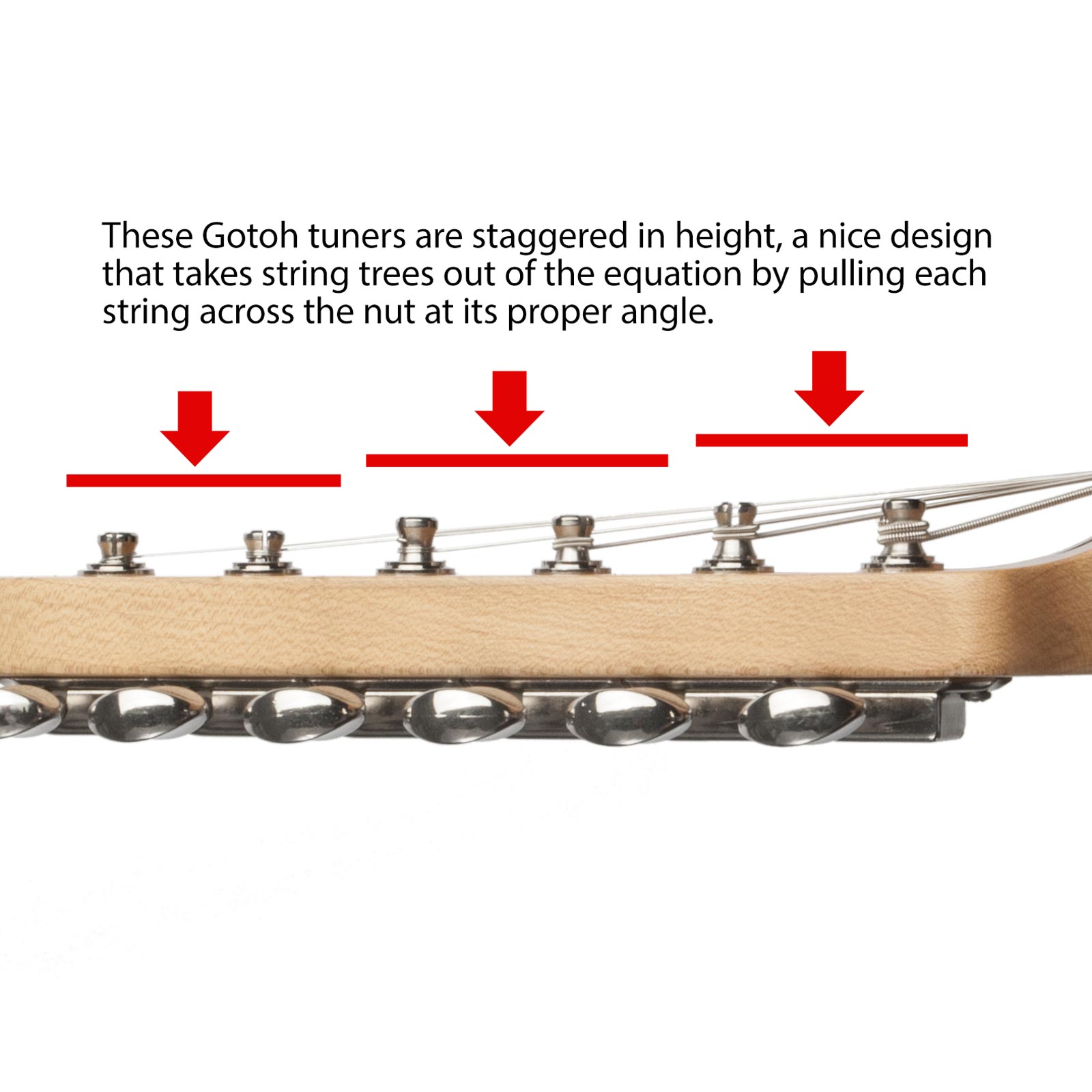 Clavijas de afinación Gotoh de altura escalonada, 6 en línea