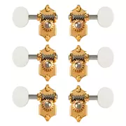 Los clavijeros Waverly Guitar con perillas blancas para cabezas sólidas, dorado, 3L/3R