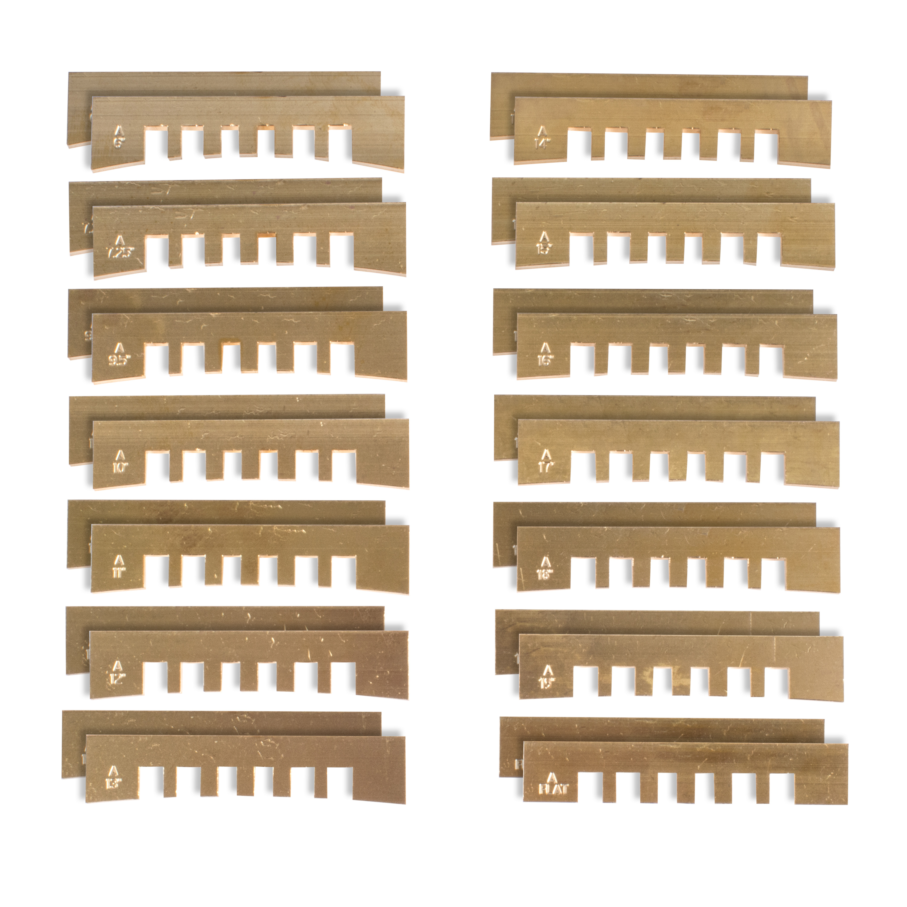 Plaquitas de prensa Fret con muesca, juego completo de 14