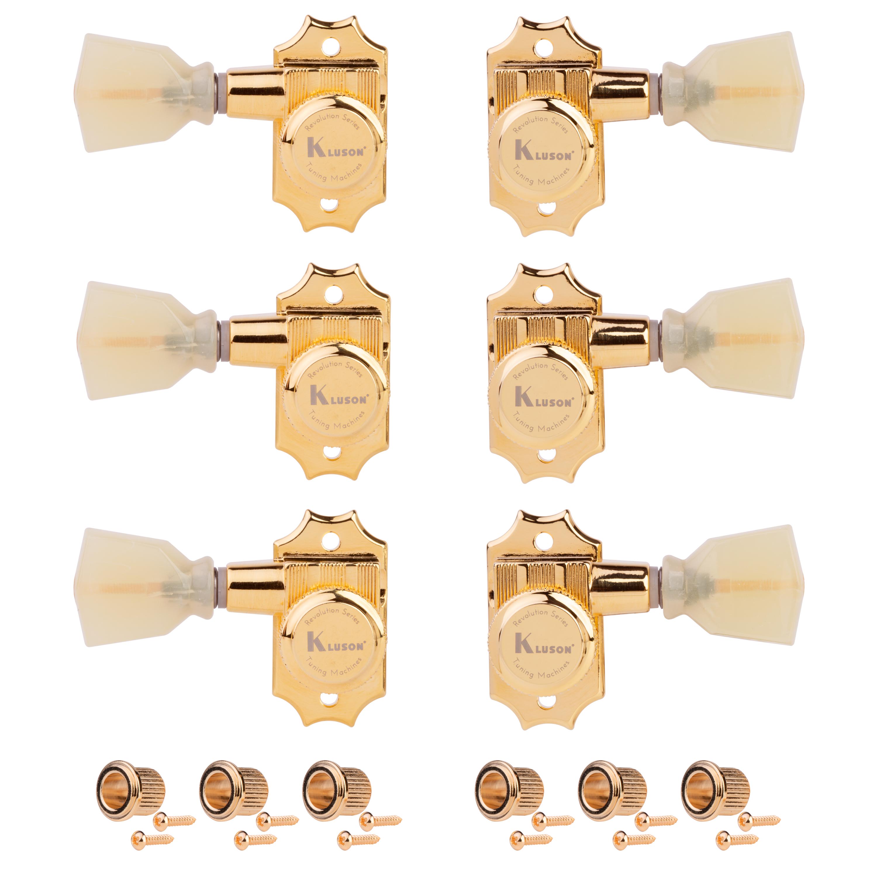 Kluson 3+3 Locking Revolution Series G-Mount Non-Collared Tuners, Gold