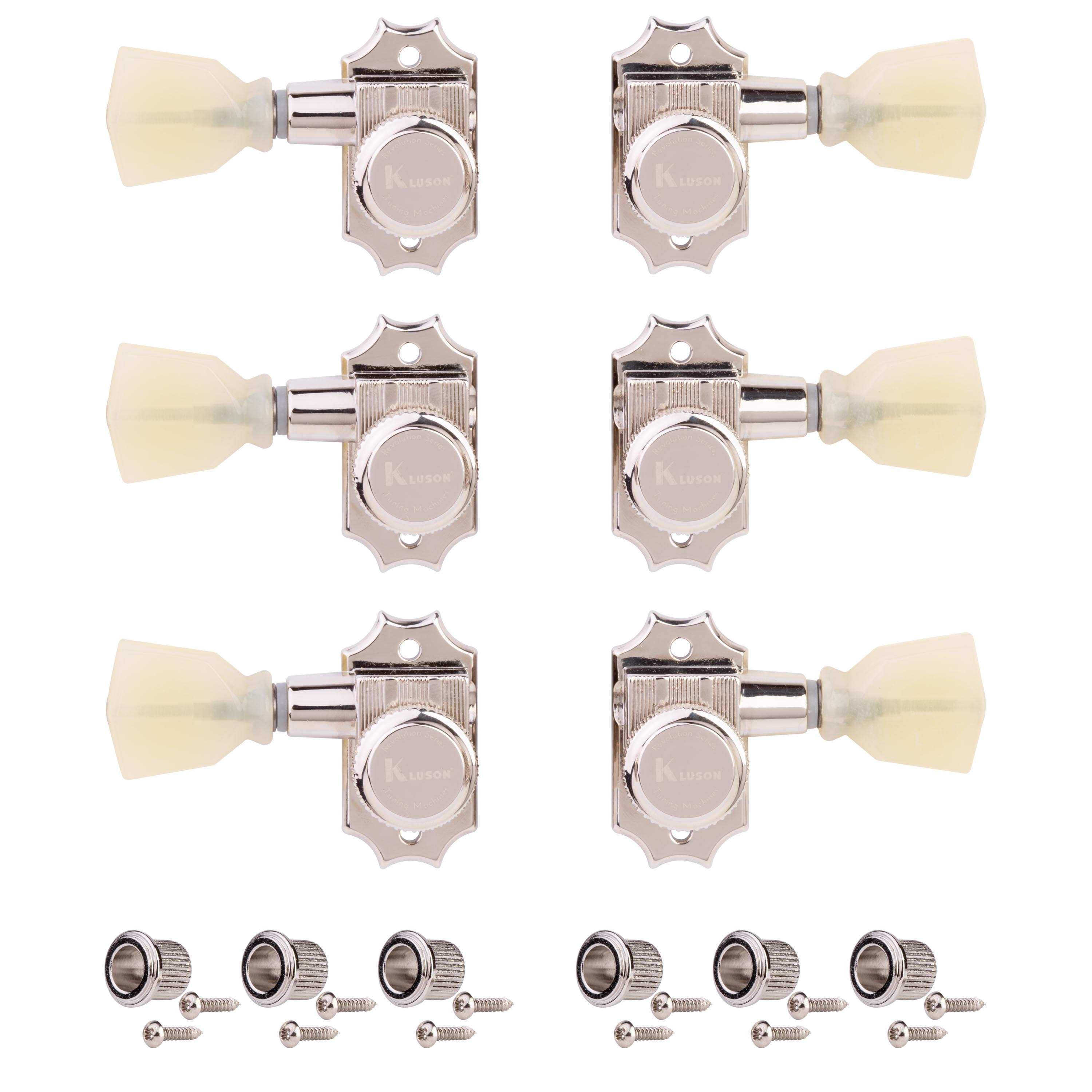 Kluson 3+3 Locking Revolution Series G-Mount Non-Collared Tuners, Nickel