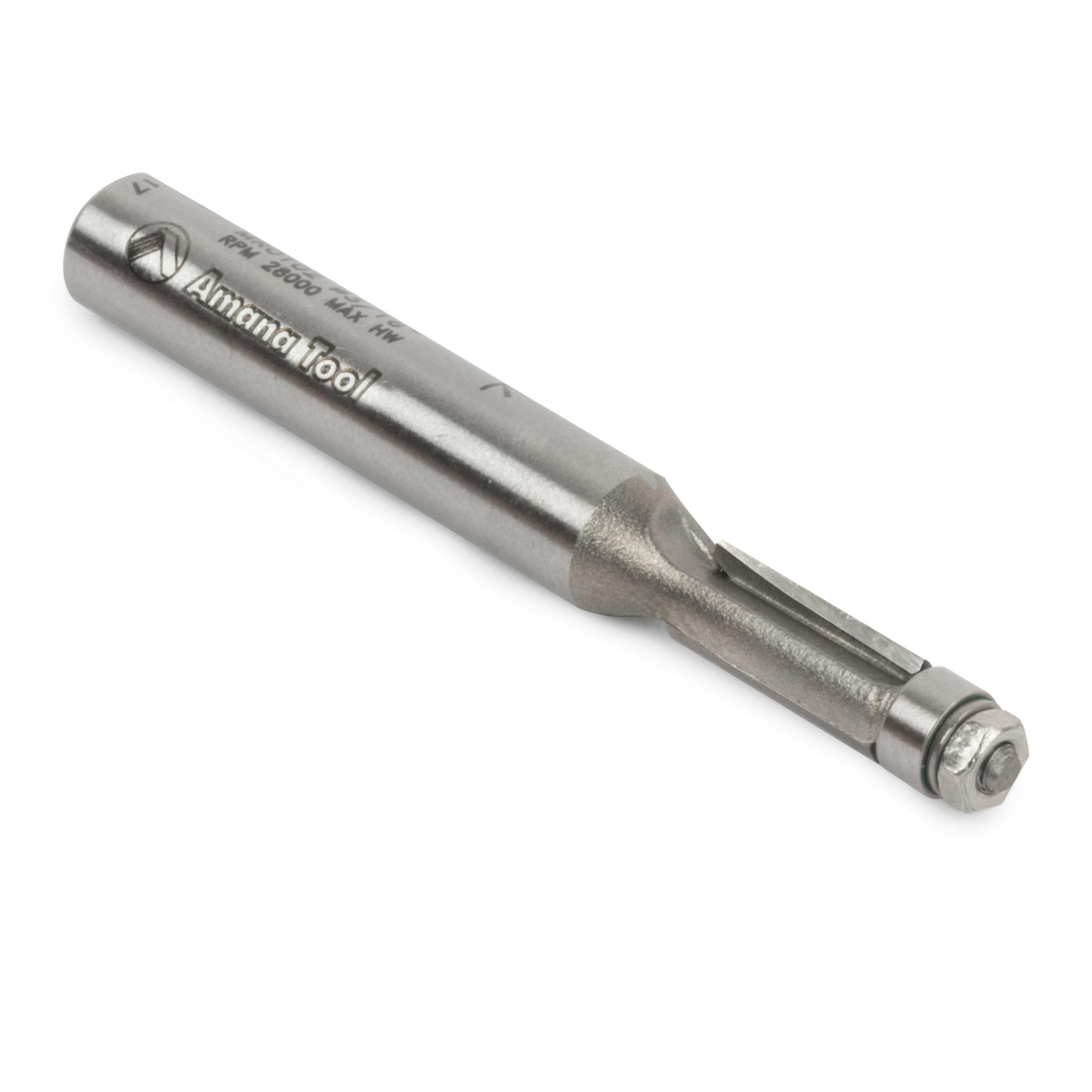 Amana Tool Broca en miniatura para enrutador de cojinetes de bolas de corte a ras, mango de 1/4 pulg.