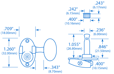 Clavijas de afinación Schertler para guitarra de pala sólida 3+3, perillas de ébano