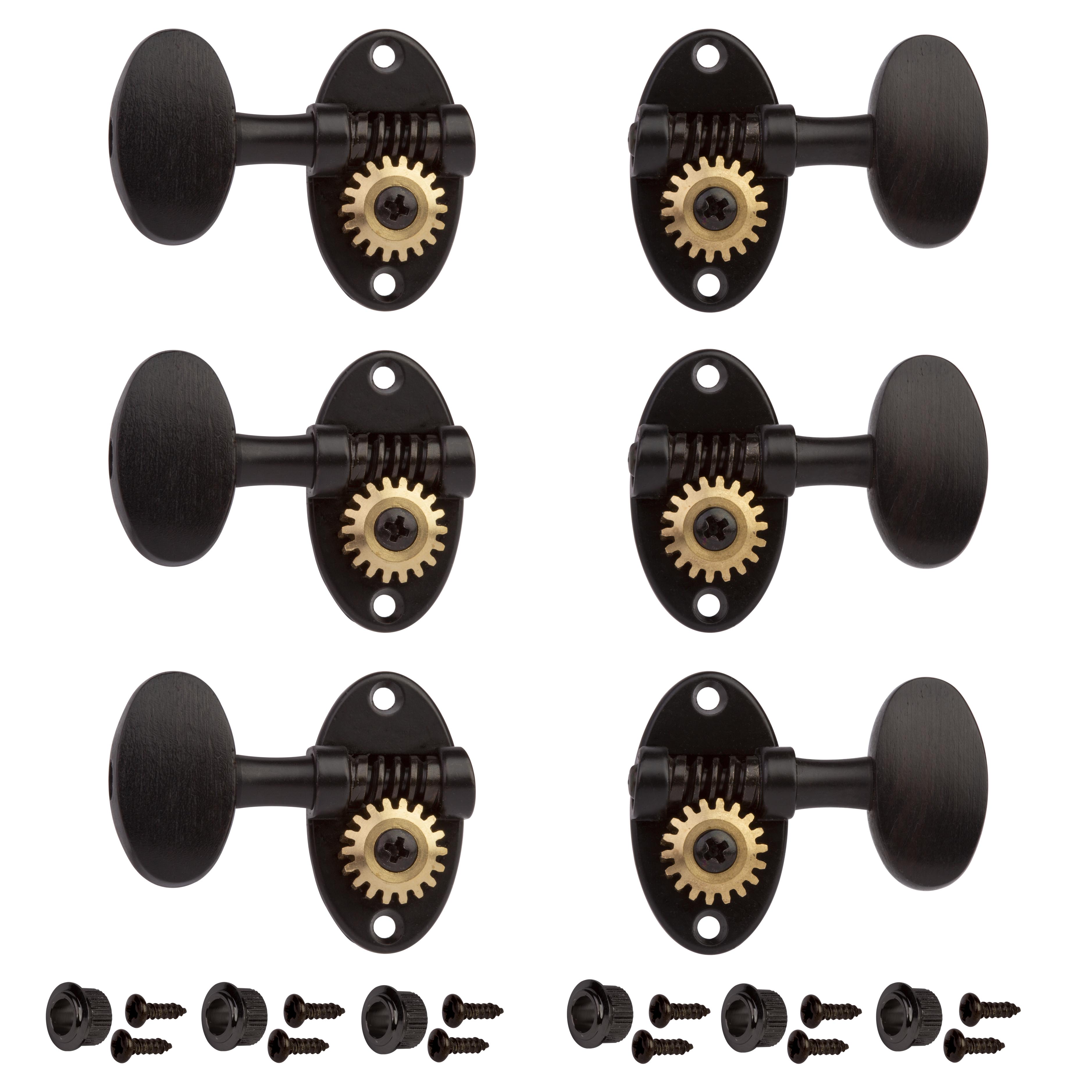 Clavijas de afinación Schertler para guitarra de pala sólida 3+3, perillas de ébano