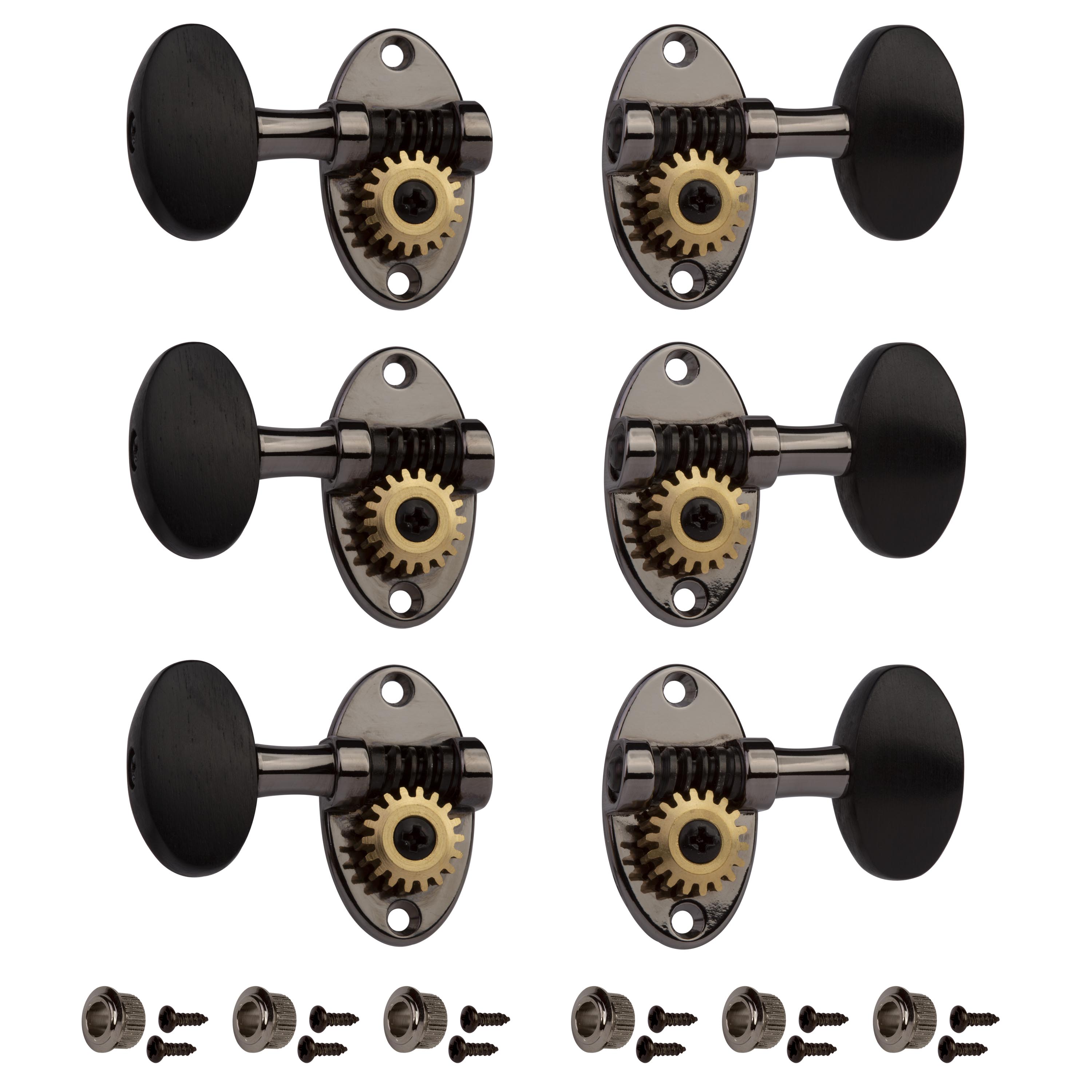 Clavijas de afinación Schertler para guitarra de pala sólida 3+3, perillas de ébano