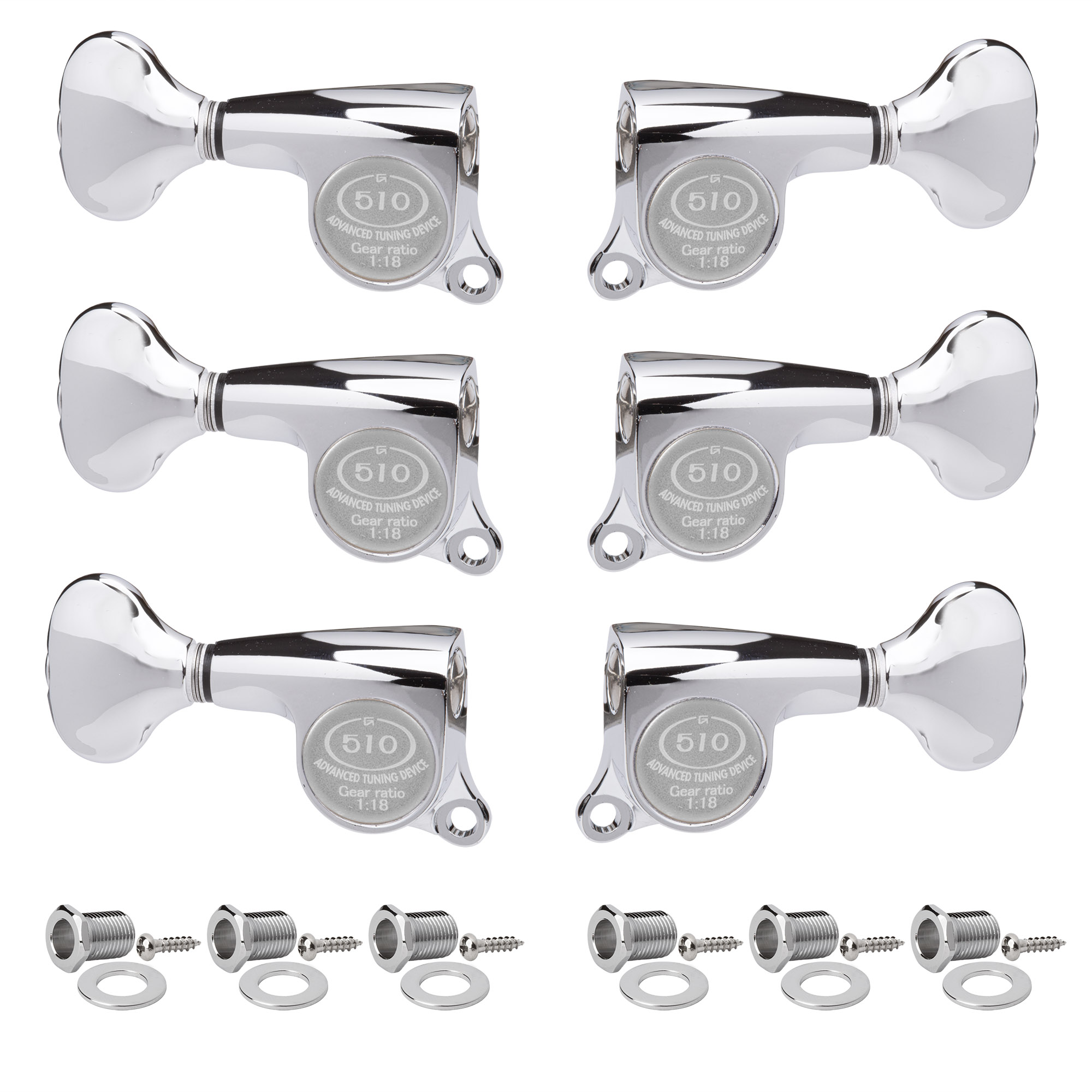 Gotoh Mini 510 3+3 Tuners with Metal Knobs, Chrome
