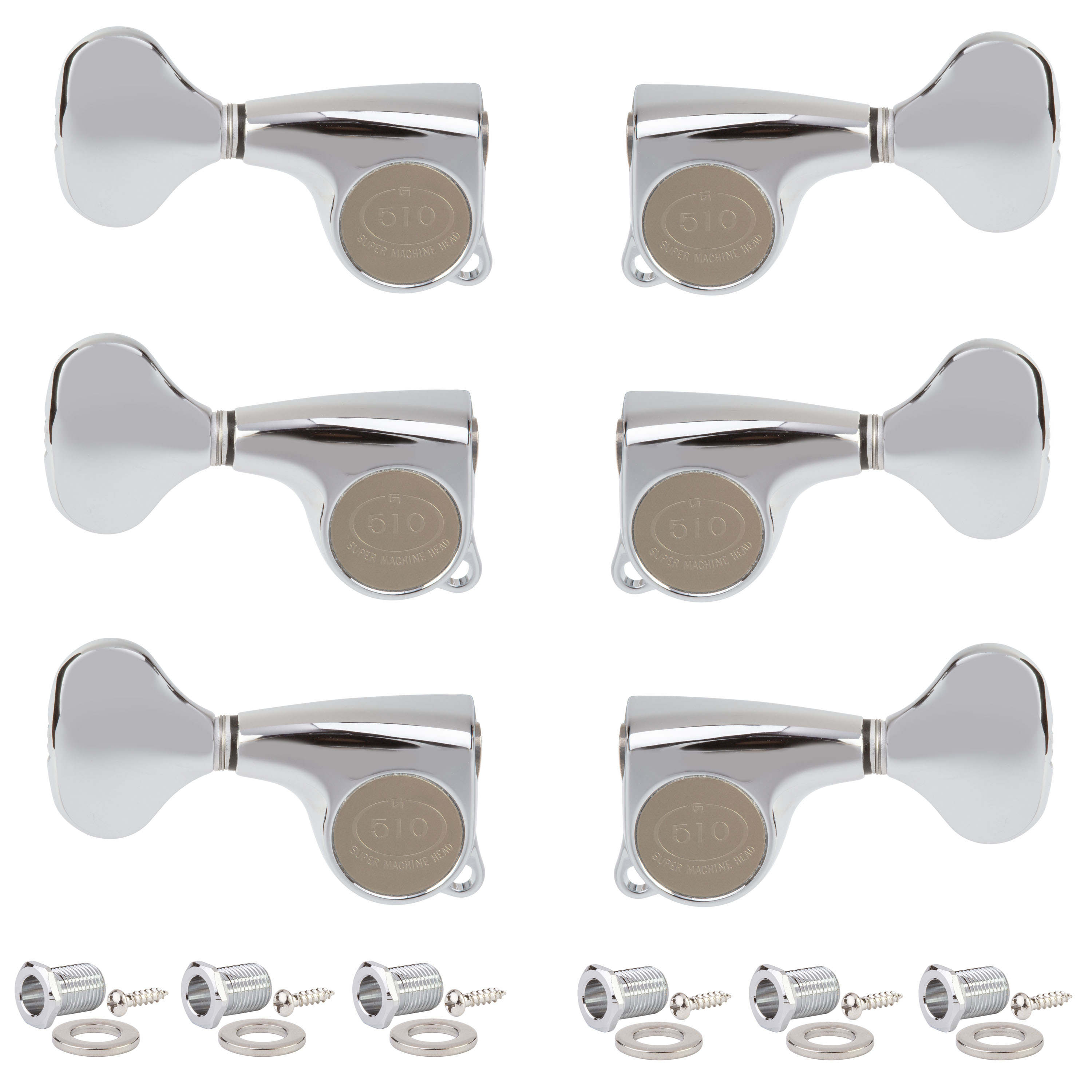 Gotoh Midsize 510 3+3 Tuners with Metal Knobs, Chrome