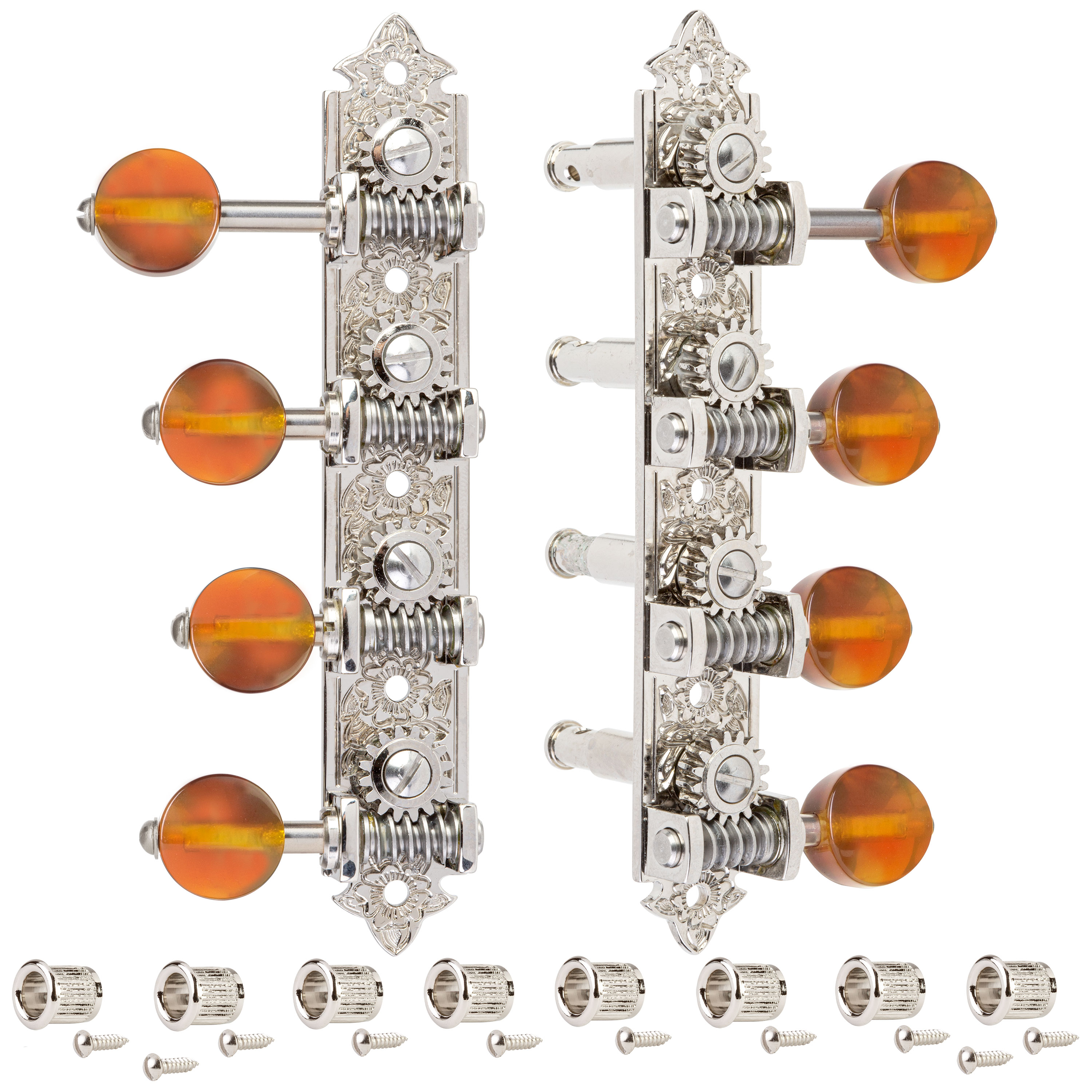 Máquinas de mandolina estilo F Waverly con perillas de ámbar, níquel brillante