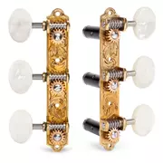 Sloane Classical Guitar clavijeros con perillas perladas y placas base de hojas, latón brillante, rodillos negros