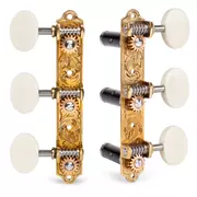 Sloane Classical Guitar clavijeros con perillas de ivoroide y placas base de hojas, latón brillante, rodillos negros