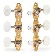 Sloane Classical Guitar clavijeros con perillas perladas y placas base de flores, latón brillante, rodillos blancos