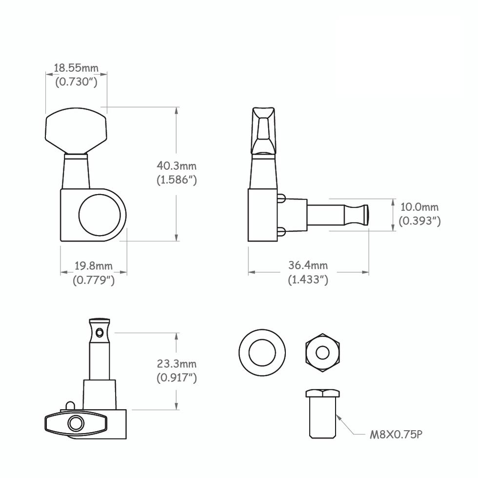 Sintonizadores StewMac 6-In-Line con perilla pequeña estilo Schaller Sintonizadores StewMac 6-In-Line con perilla pequeña estilo Schaller