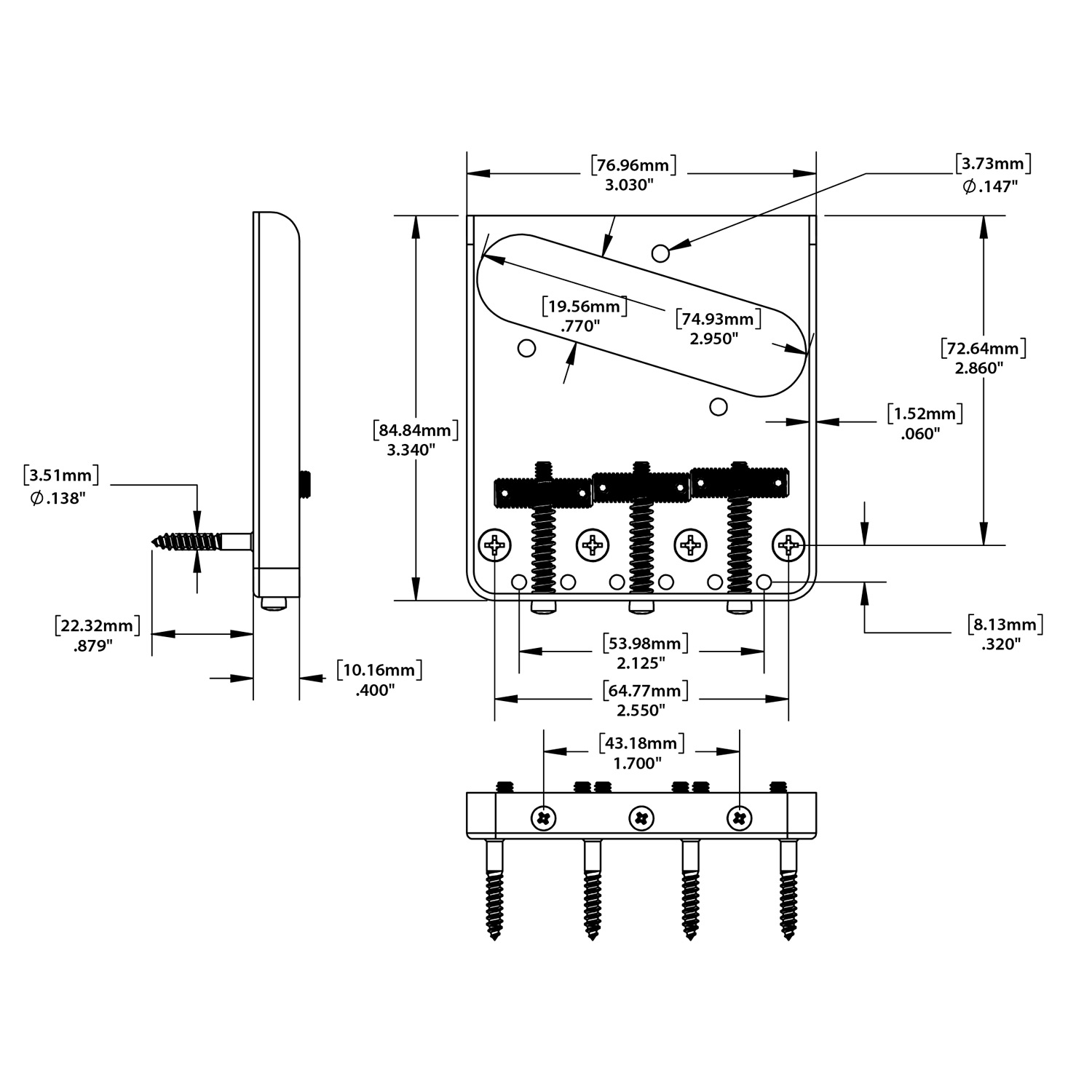 Puente tradicional de 3 silletas roscadas de StewMac para Telecaster Puente tradicional de 3 silletas roscadas de StewMac para Telecaster