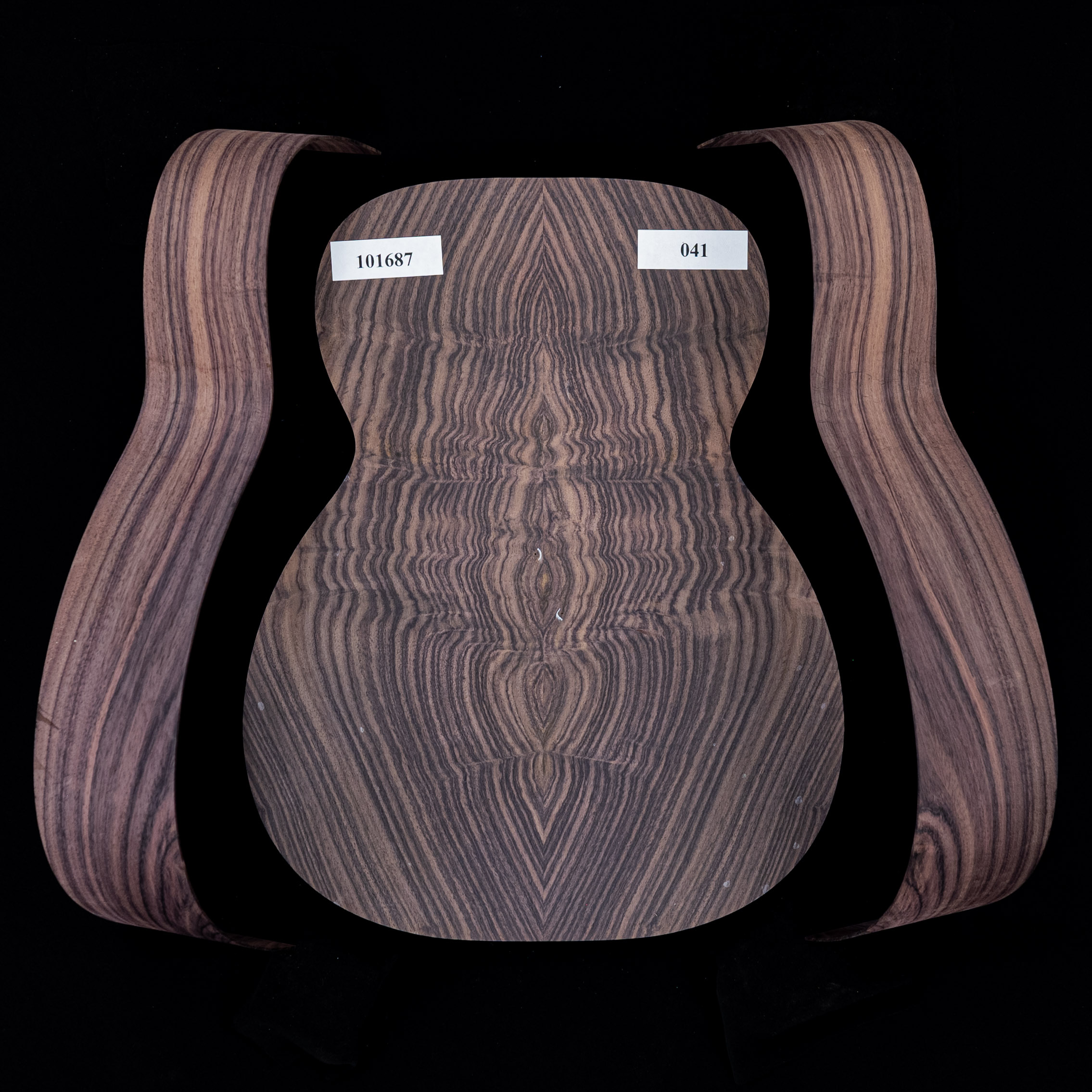 Conjunto de fondo ensamblado y aros doblados de palisandro de la India oriental con veta Wild Grain para guitarra tipo OM - 041 Conjunto de fondo ensamblado y aros doblados de palisandro de la India oriental con veta Wild Grain para guitarra tipo OM - 041