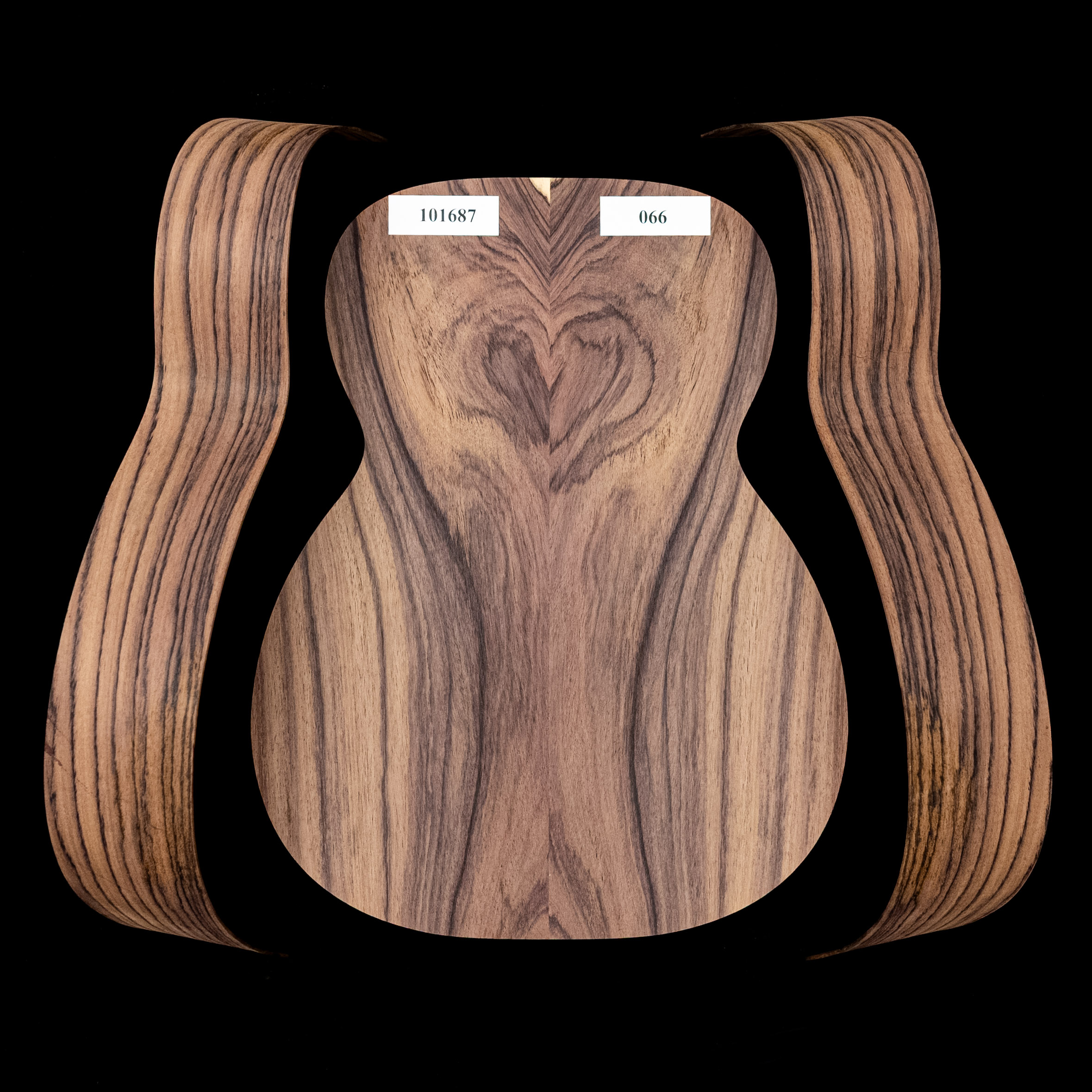 Conjunto de fondo ensamblado y aros doblados de palisandro de la India oriental con veta Wild Grain para guitarra tipo OM - 066 Conjunto de fondo ensamblado y aros doblados de palisandro de la India oriental con veta Wild Grain para guitarra tipo OM - 066