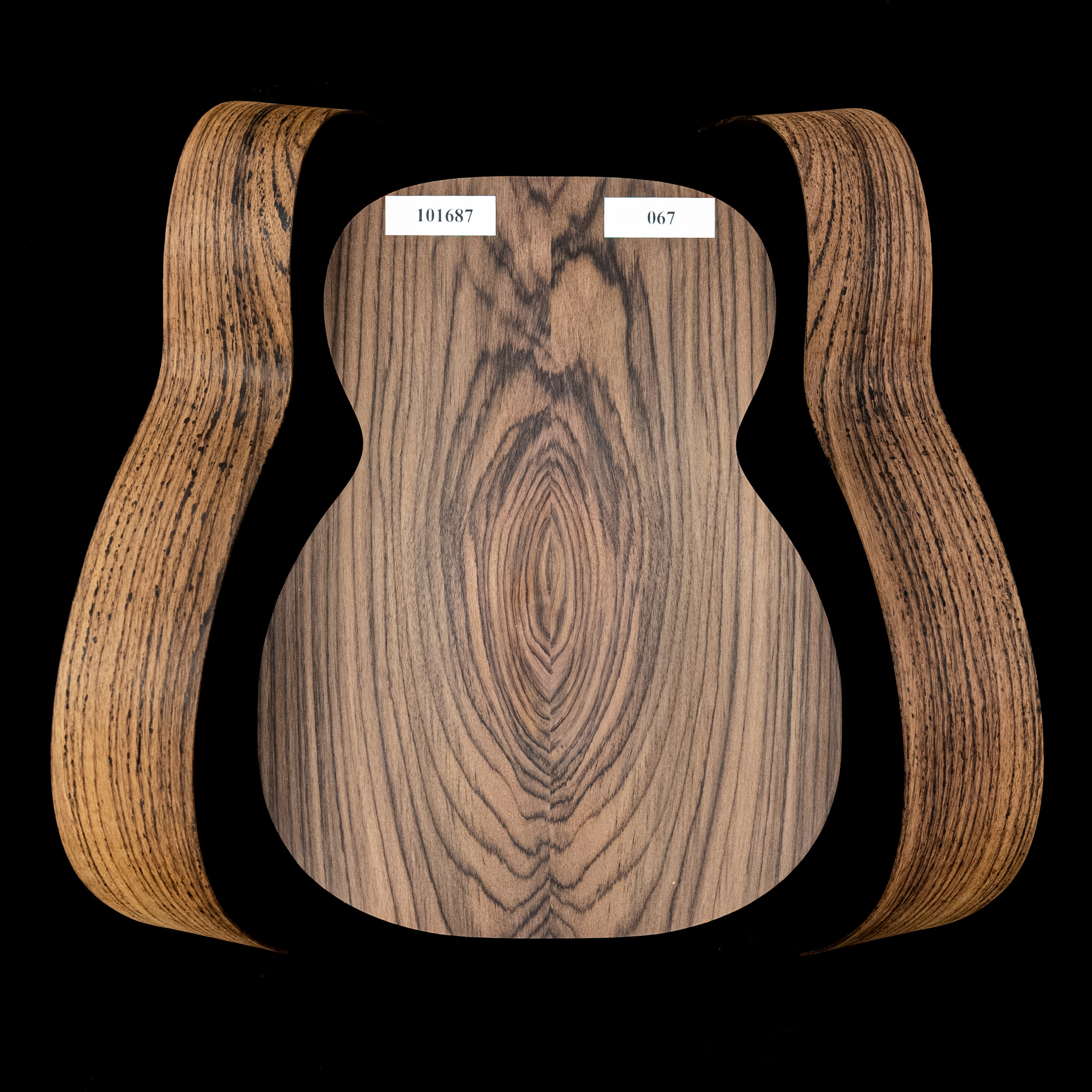 Conjunto de fondo ensamblado y aros doblados de palisandro de la India oriental con veta Wild Grain para guitarra tipo OM - 067 Conjunto de fondo ensamblado y aros doblados de palisandro de la India oriental con veta Wild Grain para guitarra tipo OM - 067