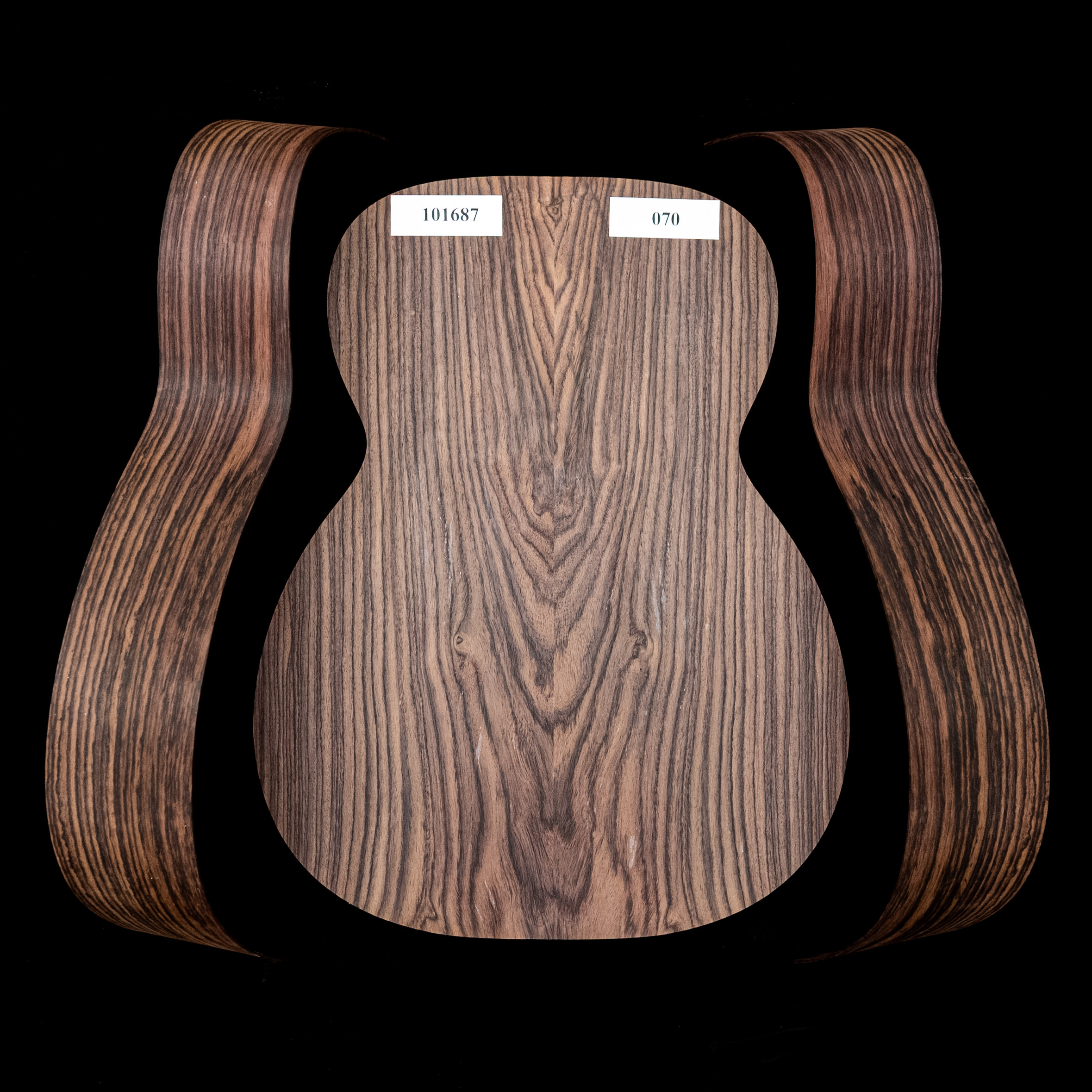 Conjunto de fondo ensamblado y aros doblados de palisandro de la India oriental con veta Wild Grain para guitarra tipo OM - 070 Conjunto de fondo ensamblado y aros doblados de palisandro de la India oriental con veta Wild Grain para guitarra tipo OM - 070