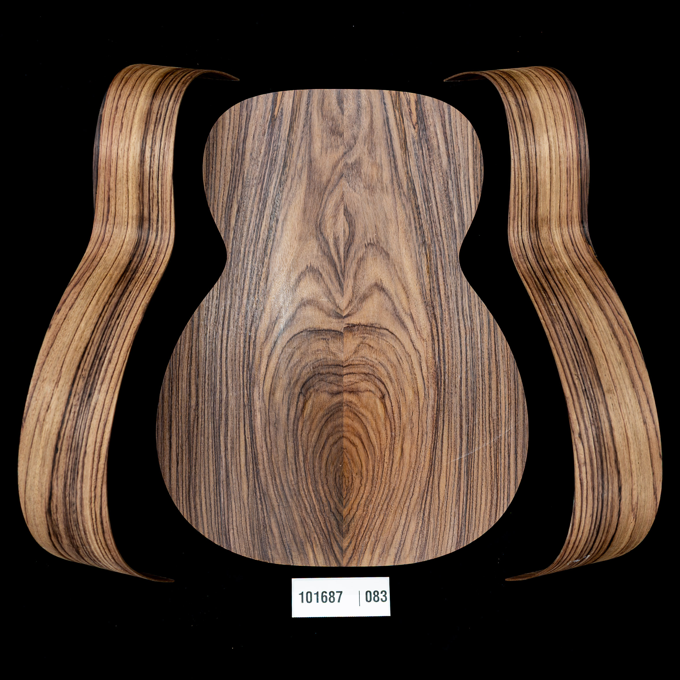 Conjunto de fondo ensamblado y aros doblados de palisandro de la India oriental con veta Wild Grain para guitarra tipo OM - 083 Conjunto de fondo ensamblado y aros doblados de palisandro de la India oriental con veta Wild Grain para guitarra tipo OM - 083